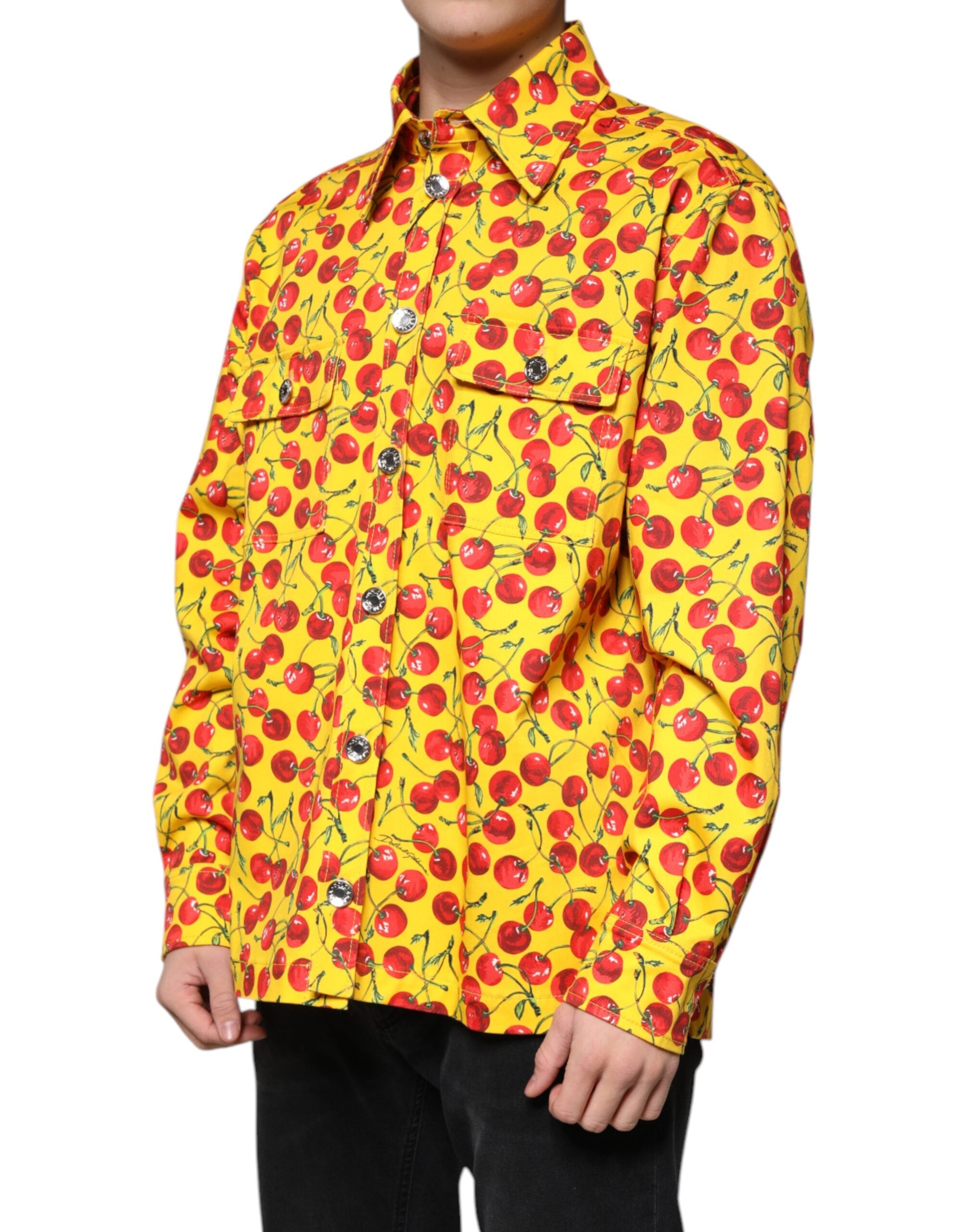 Dolce & Gabbana Yellow Cherry Button Down Men's Casual Shirt